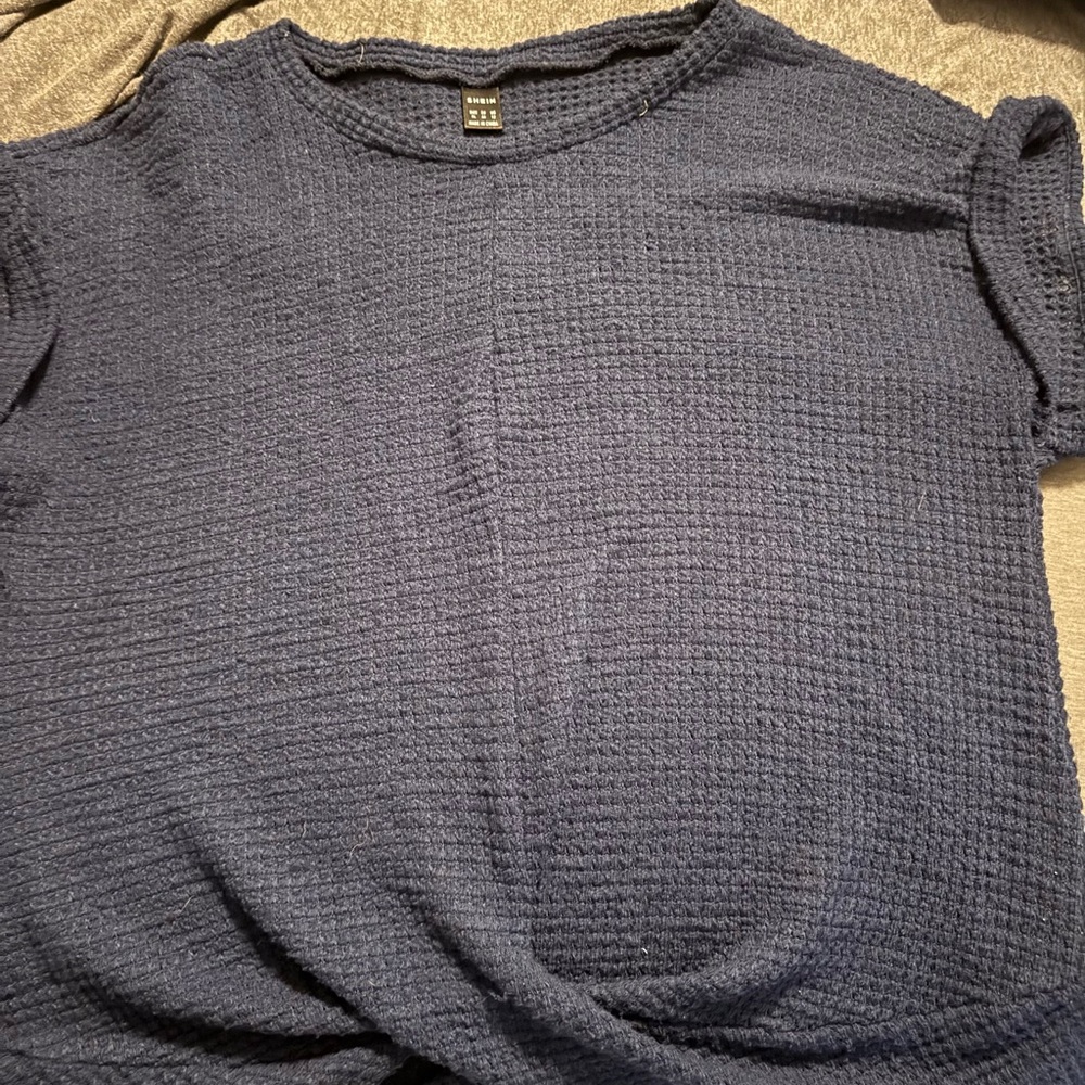 SHEIN Navy Textured Short Sleeve Tee